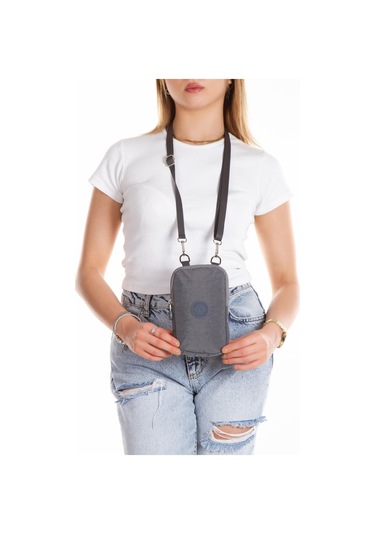 Newish Polo Suya Dayanıklı Krinkıl Kumaş Gri Kadın Çapraz Omuz Ve Bel Çantası - Kadın Gri
