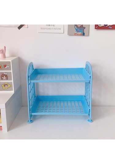 Mavi Kawaii Macaron Minimalist Masa Masaüstü Organizatör Depolama Rafı Öğrenci Yurdu Katlanır Içi Boş Raf Cilt Bakımı Depolama Rafı