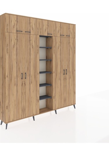 Arges Dolap 18 Raflı 9 Kapaklı 220x30x243 Çam-çam/antrasit Atlas Çam/antrasıt