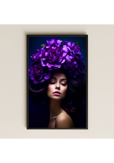 Mor Gül Taçlı Kadın Portresi Temalı Asil Sanatsal Pleksi Tablo