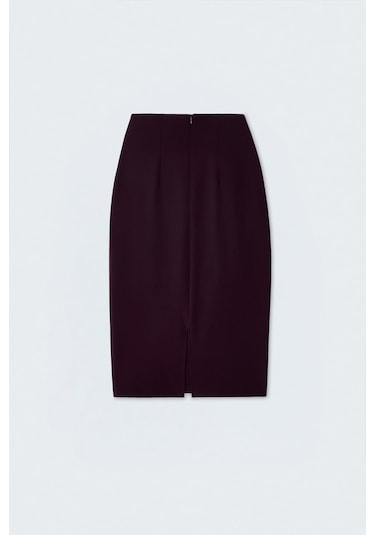 Sateen Düz Kalem Etek - Mürdüm-137388
