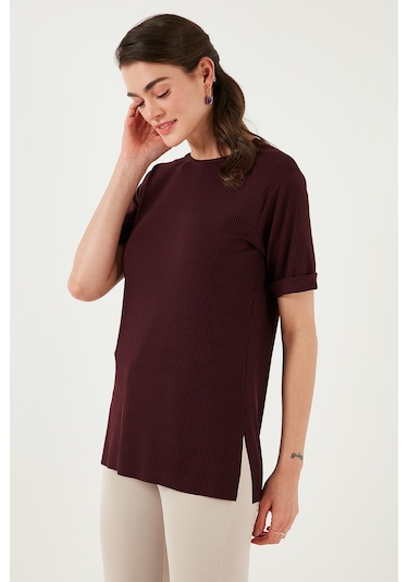 Lela Oversize Bisiklet Yaka Yırtmaç Detaylı Bayan Bluz 5869000 Vişne
