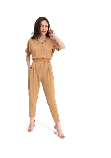 Tulum Beli Lastikli Arkası Dekolteli V Yaka - Vizon-vizon Vizon