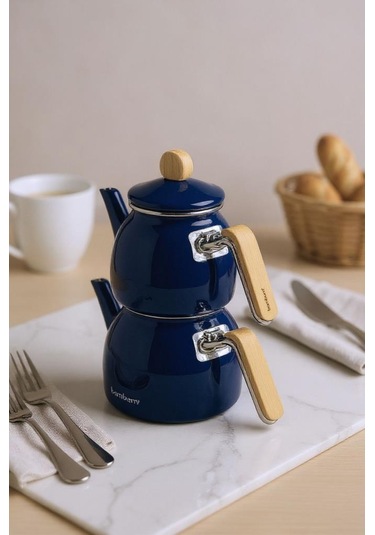 Sultan - Bambu Kulplu Çaydanlık Takımı Lacivert Lacivert