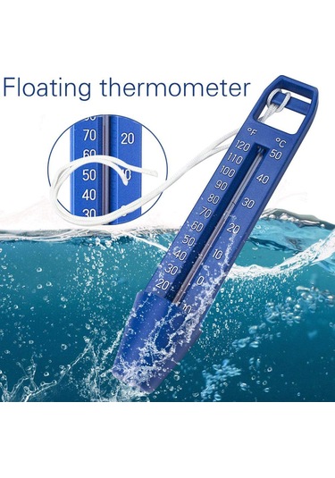 Moveevo Mavi Pp Materyal Havuz Su Sicaklığı Ölçer - Doğru Okuma 0-50 C/30-120 F - Kaybolmama Teli İle Yüzgeç Tasarım - 24cm