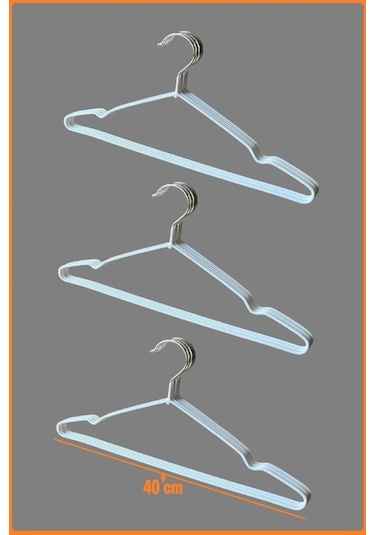 Silikon Kaplı Metal Askı, Beyaz 40 Cm Beyaz, 20 Adet