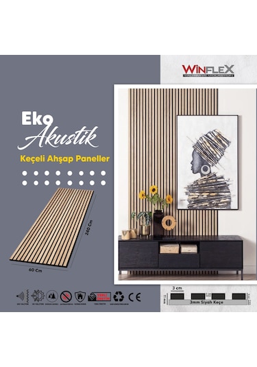 Winflex Eko Keçeli Akustik Ahşap Paneli-safir Meşe 60x240cm .
