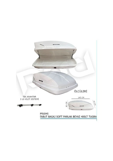 Araç Üstü Port Bagaj Kapalı Tabut 3 Kilitli 400 Lt Beyaz Üniversal Tuğra