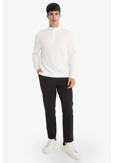 Defacto Regular Fit Dik Yaka Yarım Fermuarlı Sweatshirt F2821ax25auwt34 Beyaz