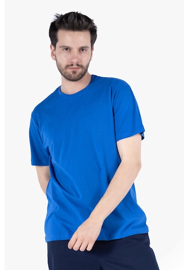 T-shirt Bisiklet Yakalı İş Tişörtü Saks Mavi