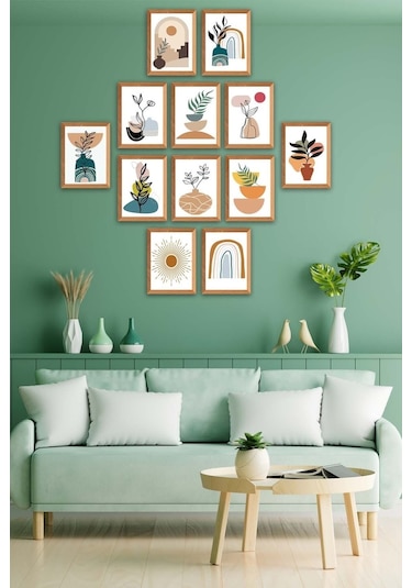 No77decor Ahşap Çerçeve Görünümlü Sanatsal Tablo Seti 12 Parça