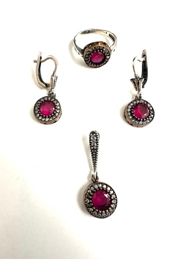 Aysesa Yakut Ve Zirkon Taşlı Gümüş Set Takım 925 Ayar 10,29 Gram