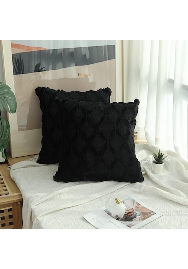 Siyah Katı Kanepe Bel Yastık Örtüsü Yastık 40x40/45x45/50x50 Ev İçin Dekoratif Kırlent Kılıfı 45 45cm Siyah