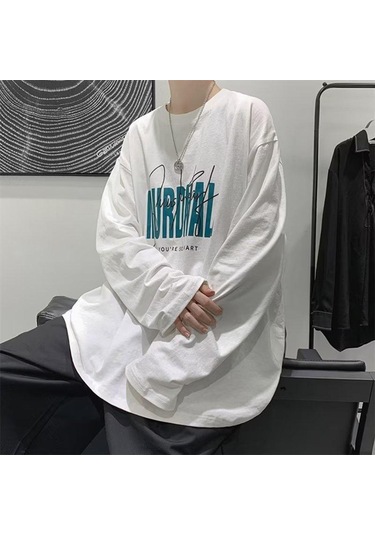 Beyaz Erkekler Uzun Kollu T-shirt Mektup Grafik Baskı Moda Marka Tees Erkekler İçin Erkek Giyim Rahat Tee Adam Yaz Kore Retro Beyaz