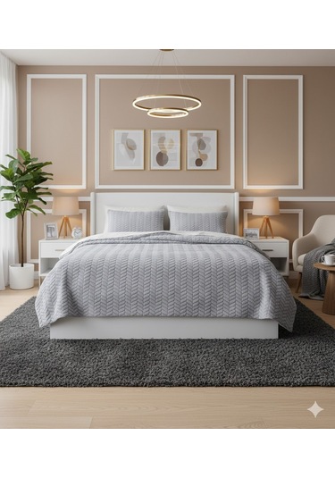 Merinos Modernline Çift Kişilik 3 Parça Sense Battaniye Seti Gri Gri