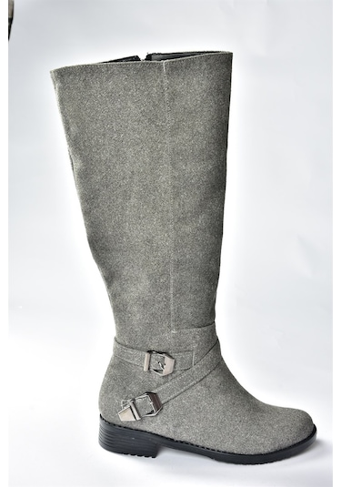Fox Shoes Gri Süet Kısa Topuklu Kadın Çizme E726203402 Gri