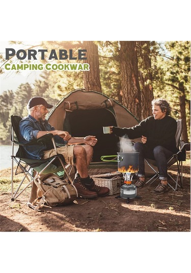 Neevoyu Ds101 Yeşil Kamp Mutfak Seti: Çadırcılar İçin 1-2 Kişilik Çelik Tencere, Fritöz, Katlanabilir Ocak Ve Kahve Bardağı Yeşil