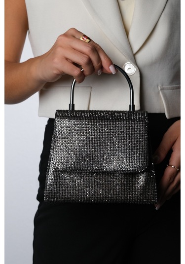 Lamaya Platin Taşlı Kadın El Çantası Platin Kristal
