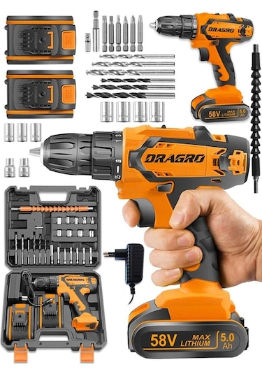 Dragro GTX-58 58V 5Ah Turuncu Darbeli Çift Akülü Vidalama Makinesi