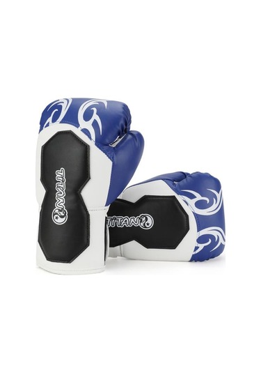 Titan Sport Mavi Beyaz İşlemeli Model-2 Boks Eldiveni Çok Renkli