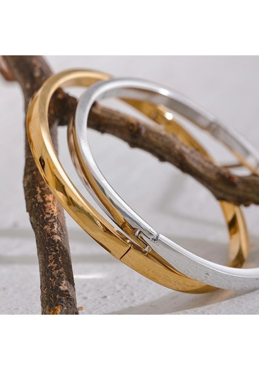 Gümüş Eetit 60mm Su Geçirmez 316l Paslanmaz Çelik Yuvarlak Pürüzsüz Bilezik Bileklik Kadın Minimalist 18 K Altın Renk Doku Charm Takı Gümüş