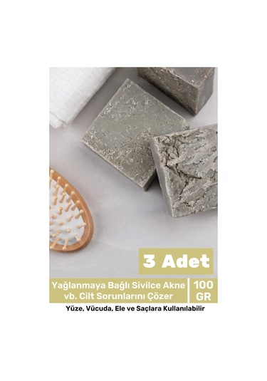 Lüks %100 Doğal Güzel Kokulu El Yüz Saç Vücut Cilt Orijinal Bitkisel Termal Kil Sabunu 100g - 3 Adet