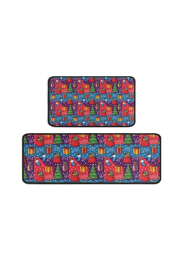 Noel Desenli 2'li Mutfak Matı, Anti-yorgunluk, Yastıklı Ve Kaymaz, Mutfak Ve Ofis İçin Noel Hediye Ağacı