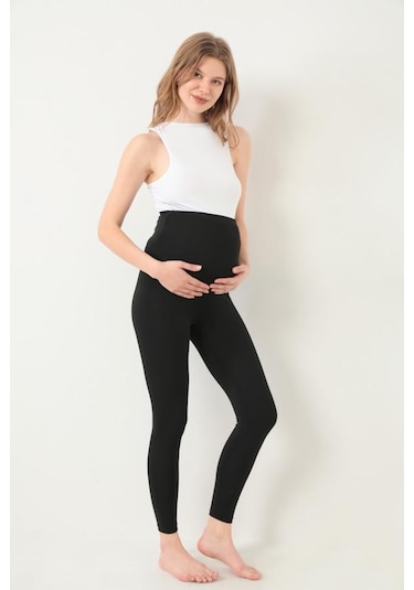 Siyah Esnek Yüksek Bel Hamile Tayt