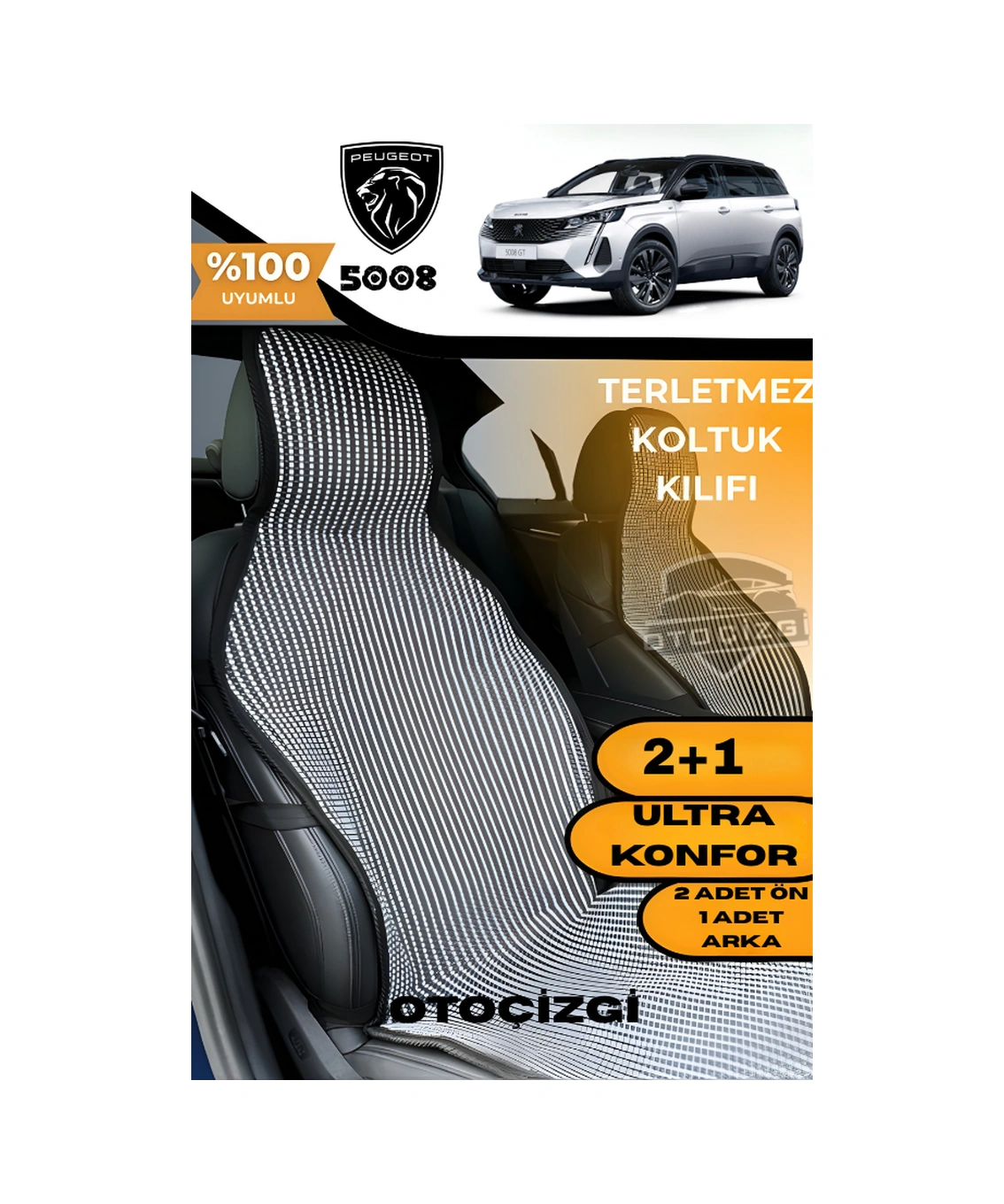 Peugeot 5008 Uyumlu Siyah Kilim Tipi Terletmez Koltuk Kılıfı 2+1 Ultra Konfor Seti