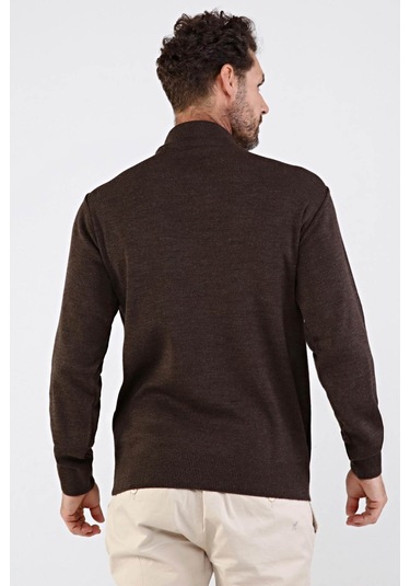 Çizgi Triko Erkek Çelik Örgü Yarım Balıkçı Triko Kazak 4609B Kahv Kahverengi