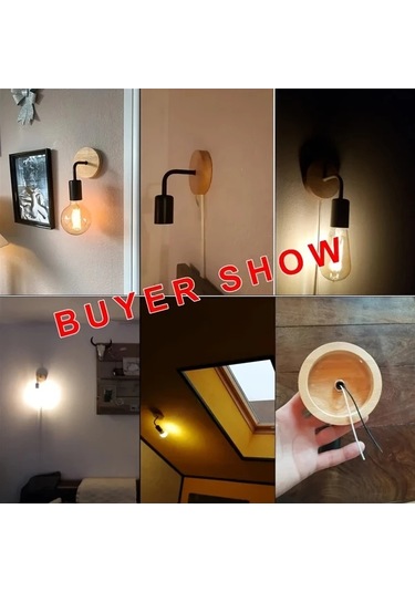 Dashanshop Siyah İki Paket Modern Ahşap Metal Duvar Lambası Yatak Odası Aydınlatma Siyah