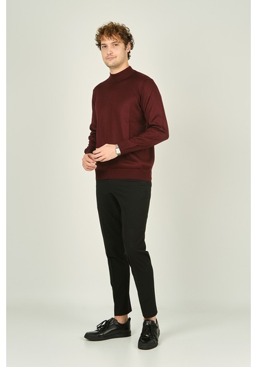 Ateş Triko Erkek Yarım Balıkçı Yaka Yün Kazak 0004 K.bordo K.bordo Koyu Bordo