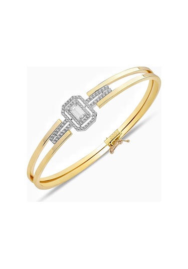 Pırlanta Modeli Tek Baget Taşlı Kelepçe Altın Bilezik Bileklik Altın - Yeşil