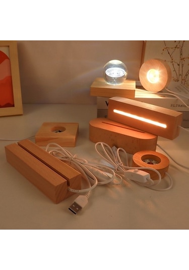 Metabagua -led Işık Ahşap Taban Dikdörtgen 30cm, Beyaz Işık 51owze Bej