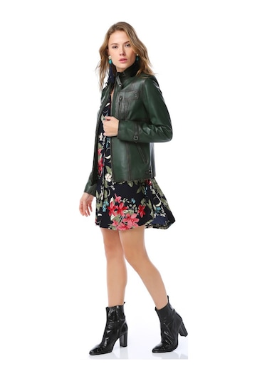 Dericlub Yb2043 Gerçek Deri Kadın Mont Yeşil Yeşil