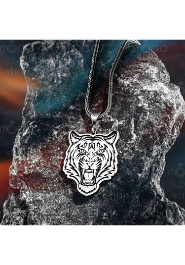925 Ayar Gümüş Kaplan Tasarım Erkek Kolye Gümüş