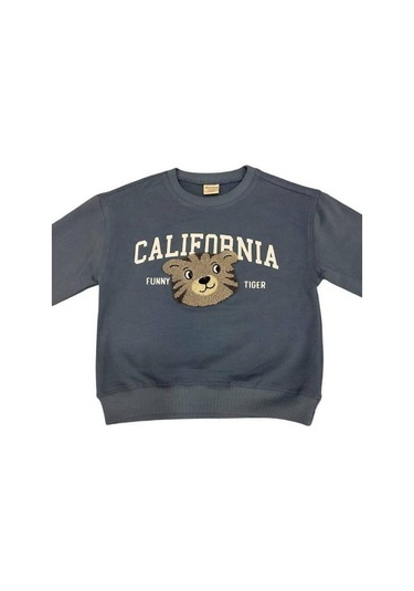 Erkek Çocuk Kaplan Nakışlı Sweatshirt-14664 Indigo