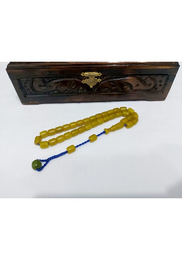 Çubuk Malzemeden Yapılma Hareli Sıkma Kehribar Tesbih Ölçü9.5x11