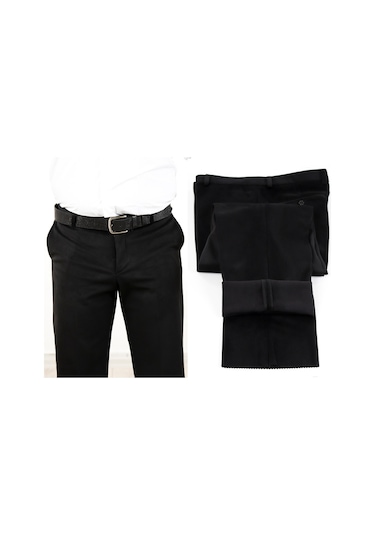 Neowit Erkek Siyah Içi Polarlı Yan Cep Klasik Kadife Pantolon Siyah