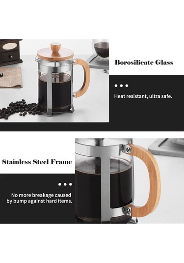 Ahşap Saplı Yüksek Yoğunluklu Filtre Isıya Dayanıklı Borosilikat İle 20oz French Press Kahve Makinesi Diğer
