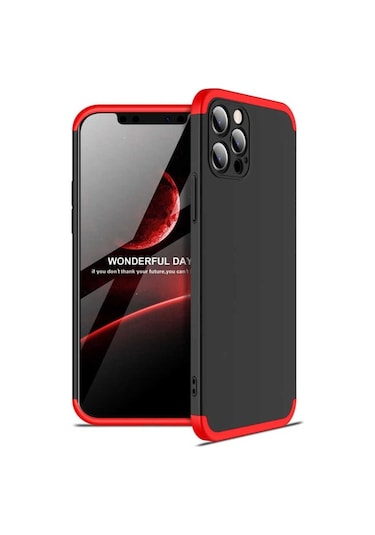Apple Uyumlu iPhone 12 Pro Kılıf Zore Ays Kapak Siyah-Kırmızı