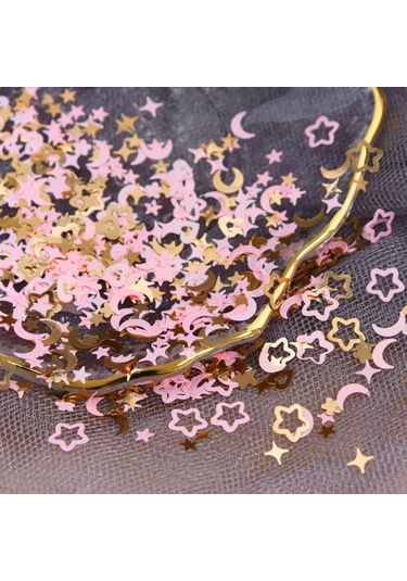 Pembe Ve Gold Tırnak Süsleme Folyo Pulları Karışık Dizayn Ay Yıldız Kalp Nail Art