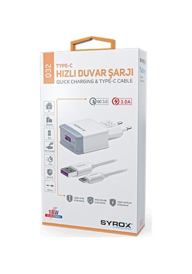 Syrox Q32 Type-C Girişli 3.0 Amper 18 W Hızlı Şarj Aleti