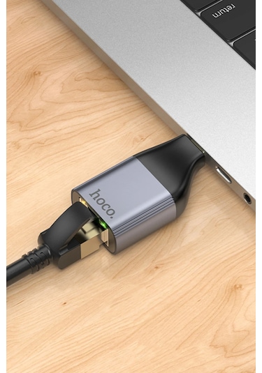Hoco. Ua35 Tak Çalıştır Type-c To Rj45 100mbps Ethernet Dönüştürücü - Gri