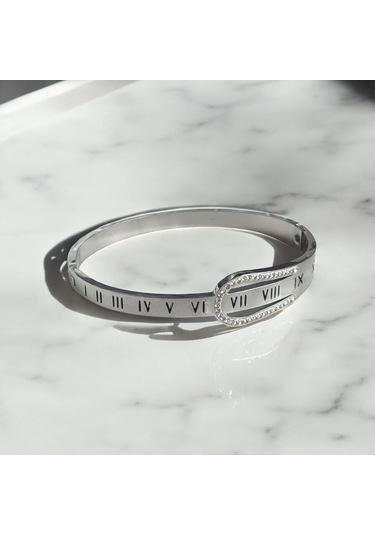 Kırmızı Sanat Evi Roma Rakam Detaylı Taşlı Çelik Kelepçe