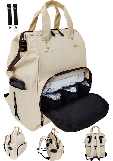 Bebek Bakım Çantası Organizatör Fonksiyonel Anne Bebek Çantası Krem