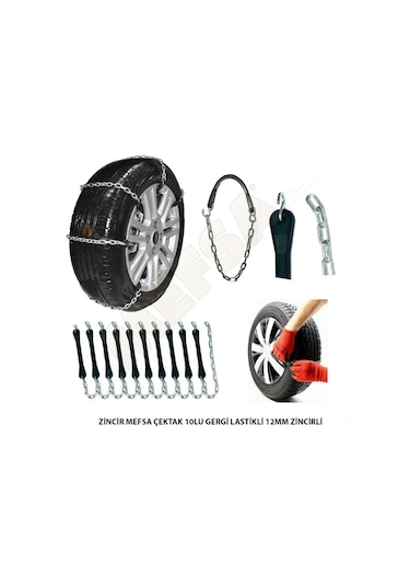 Mefsa Zincir Çektak 10lu Gergi Lastikli 12mm Zincirli