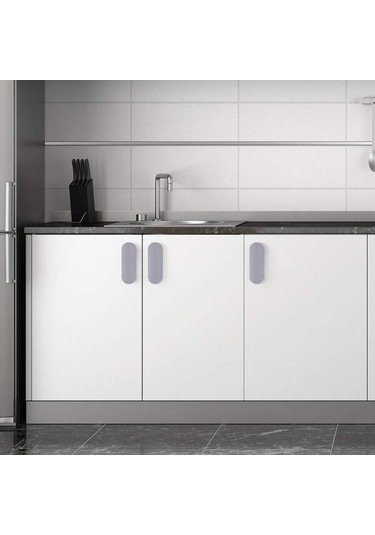 Tutacak Seti Yapışkanlı Sürgülü Kapı Kolları, Pencere Kolları - Beyaz + Gri 4 Adet.