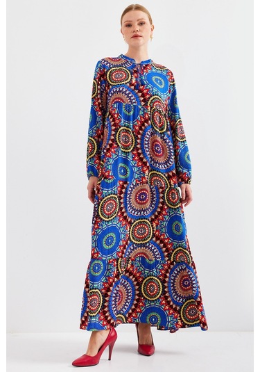 Bigdart 1627 Yaka Bağcıklı Tesettür Elbise - A.saks 001