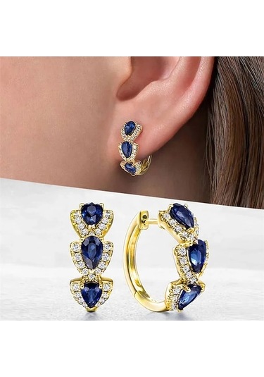 My Topped Lüks Mavi Kübik Zirkonya Küpe - Düğün, Parti Aksesuarı, Kadınlar İçin Hediye, 0,11-0,15 Ct Blue Beyaz 14 Ayargümüş